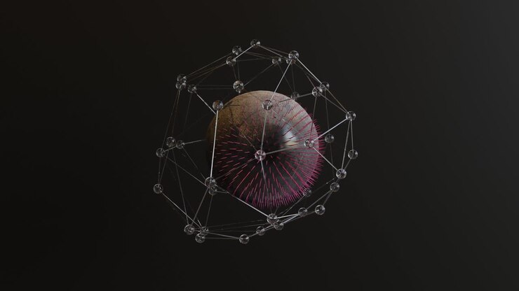 Digital polygon with points and lines connect. Technology network data connection. Futuristic cyberspace, 3d illustration