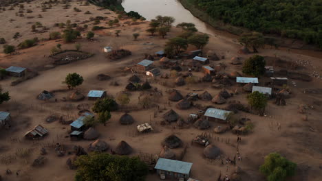 aerial panoramic view of karo tribe village near omo riverbanks in south ethiopia