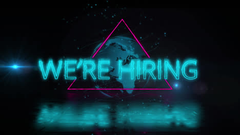 animation of we are hiring text over globe