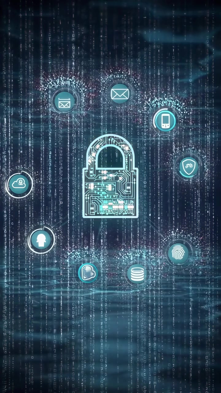 Digital Security Concept with Glowing Padlock and Network Icons