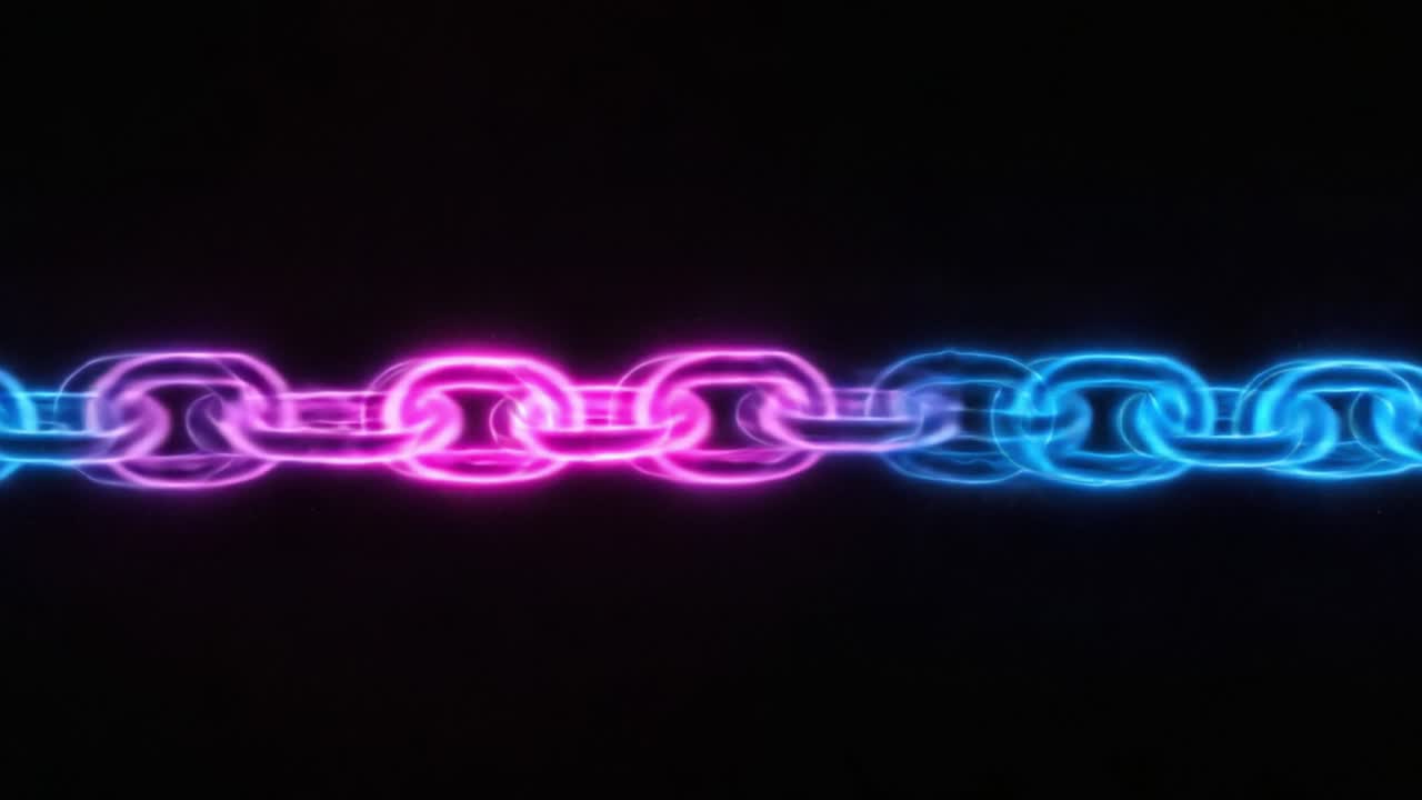 Vibrant Neon Chain Illustrated in Two Frames with Electric Blue and Radiant Pink Highlights Against a Dark Background, Symbolizing Connection and Strength
