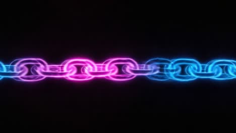 vibrant neon chain illustrated in two frames with electric blue and radiant pink highlights against a dark background, symbolizing connection and strength