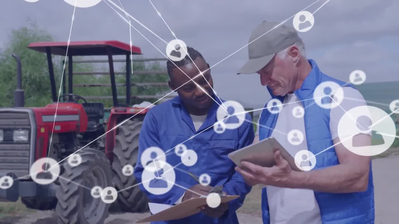 animación de la red sobre diversas personas en el campo durante el día