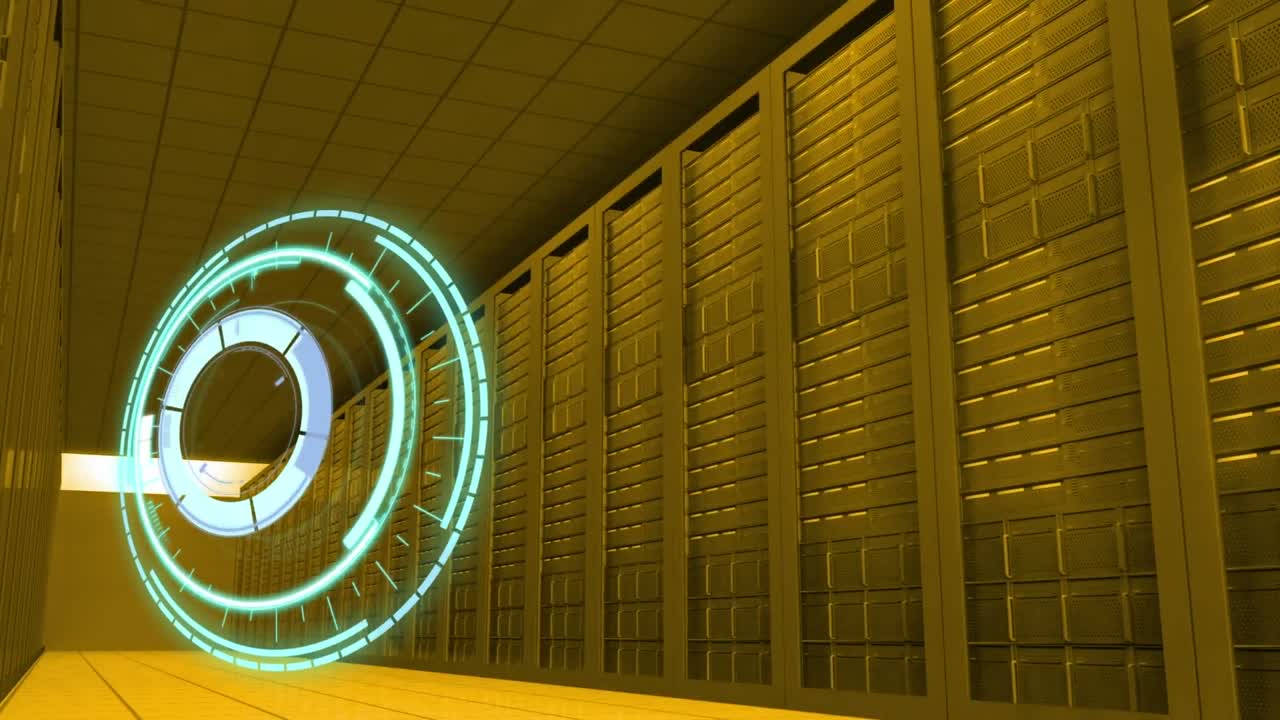 animación del círculo de procesamiento sobre la sala del servidor