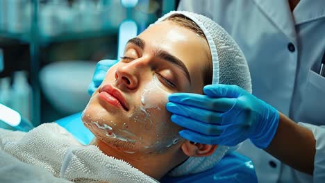 person receiving a facial treatment at a beauty clinic or spa