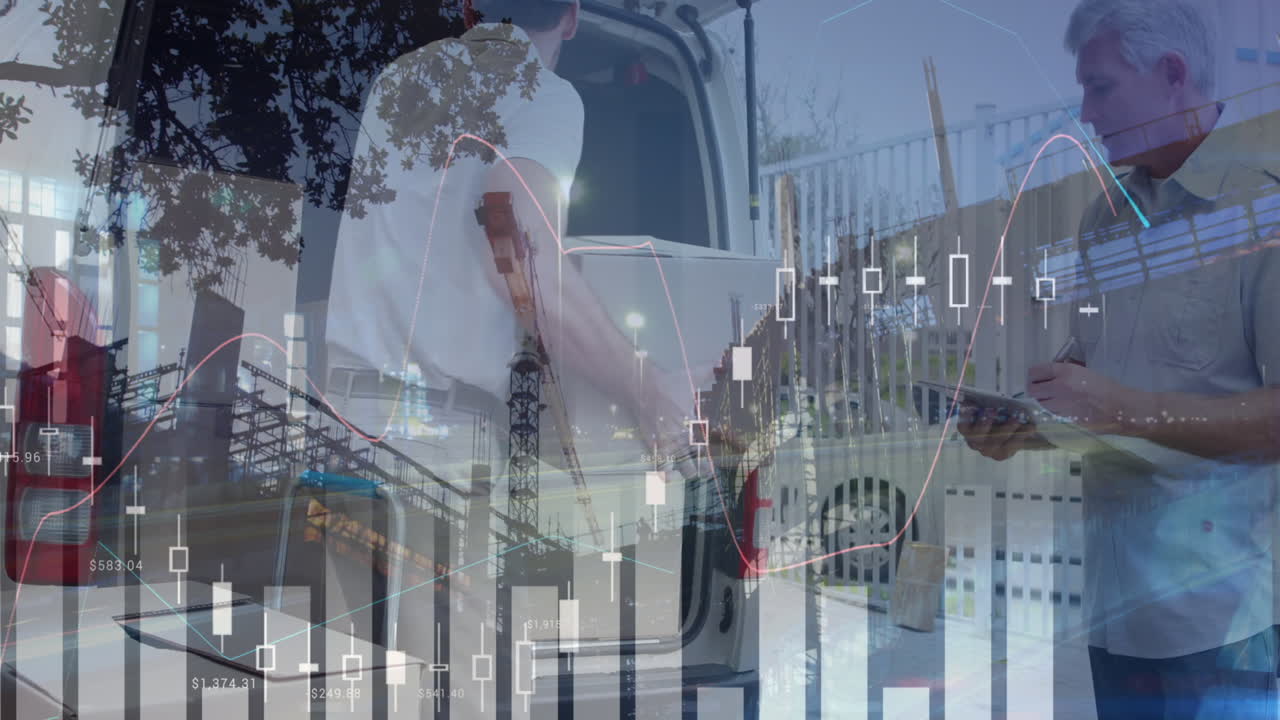 백인 남성 택배와 창고 노동자에 대한 금융 데이터의 애니메이션