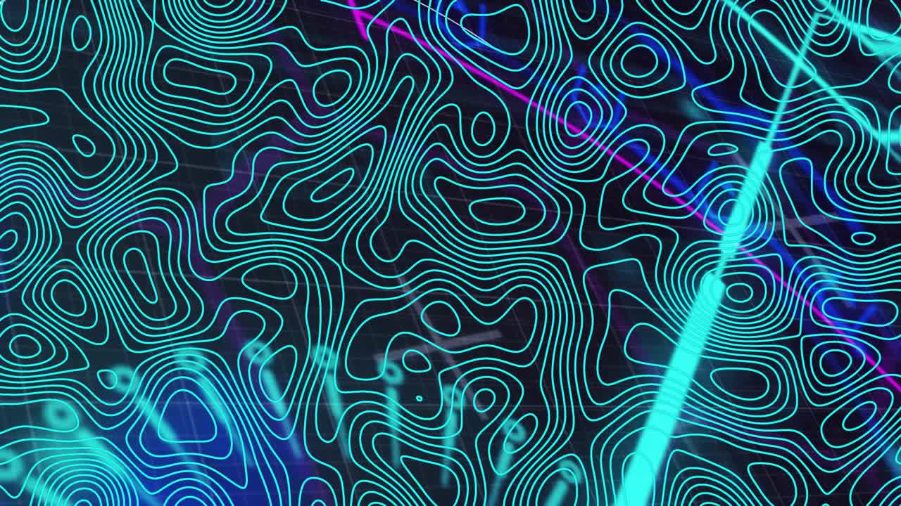 Cyan streak entering top-right starting ripples, teal lines warping and glowing, then showing flow