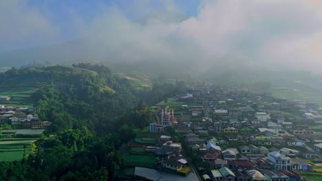 Aerial-drone-view-of-rural-landscape-on-the-slope-of-mountain