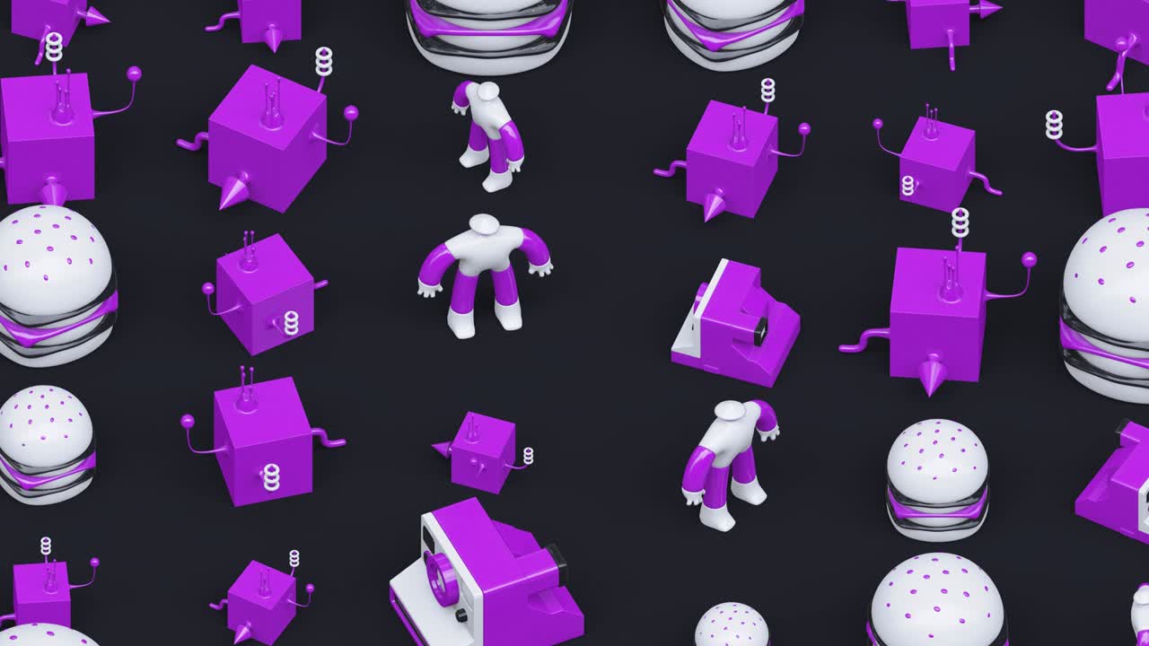 Creative Minimal 3d art. Stylish 3d art in abstract space.Trendy colors mixed. Perfect background for music. 4k seamless loop video.