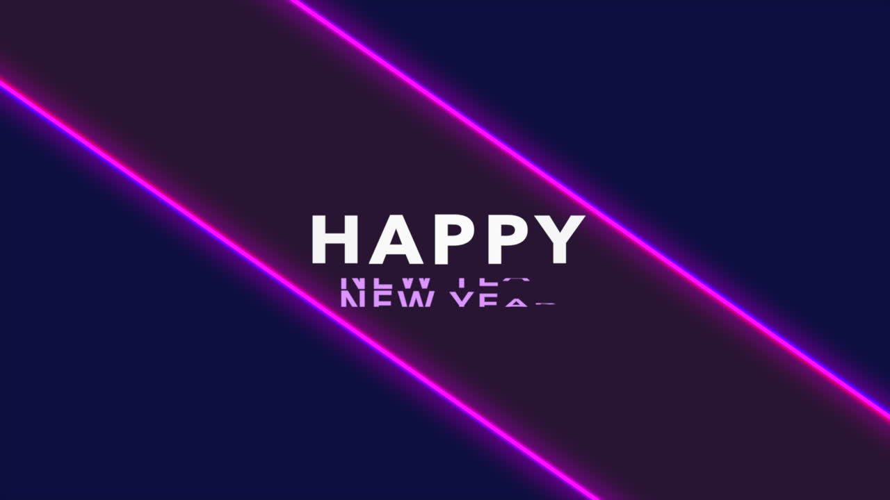Testo animato Buon Anno su sfondo alla moda e da club con linee viola luminose