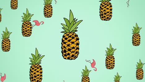 Animation-Von-Flamingo-Symbolen-über-Ananas-Symbolen