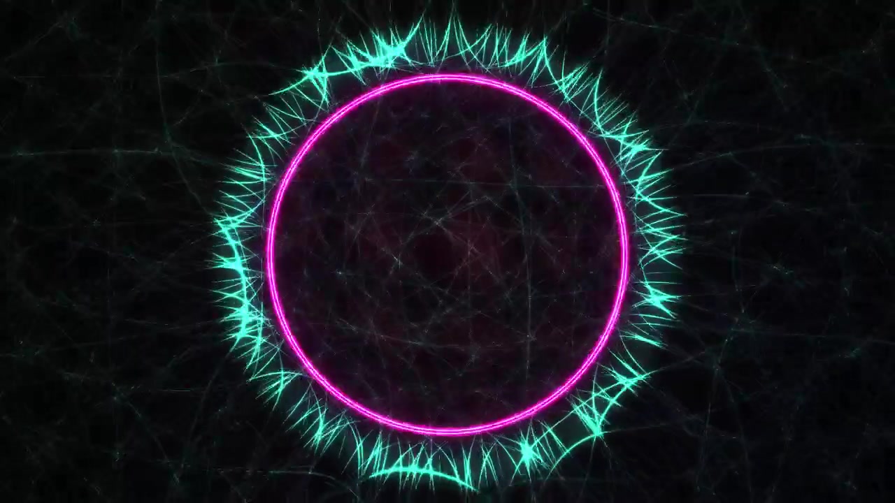 Cerchio Neon Astratto Pulsante di Energia su una Griglia Scura
