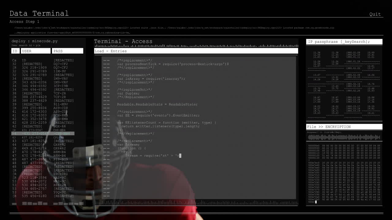 Football player in red jersey with code terminal interface animation overlay