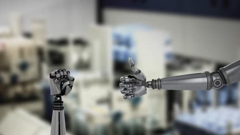 animation of robotic hands over blurred background