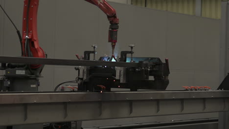 welding bot in slow motion, side view, slow motion