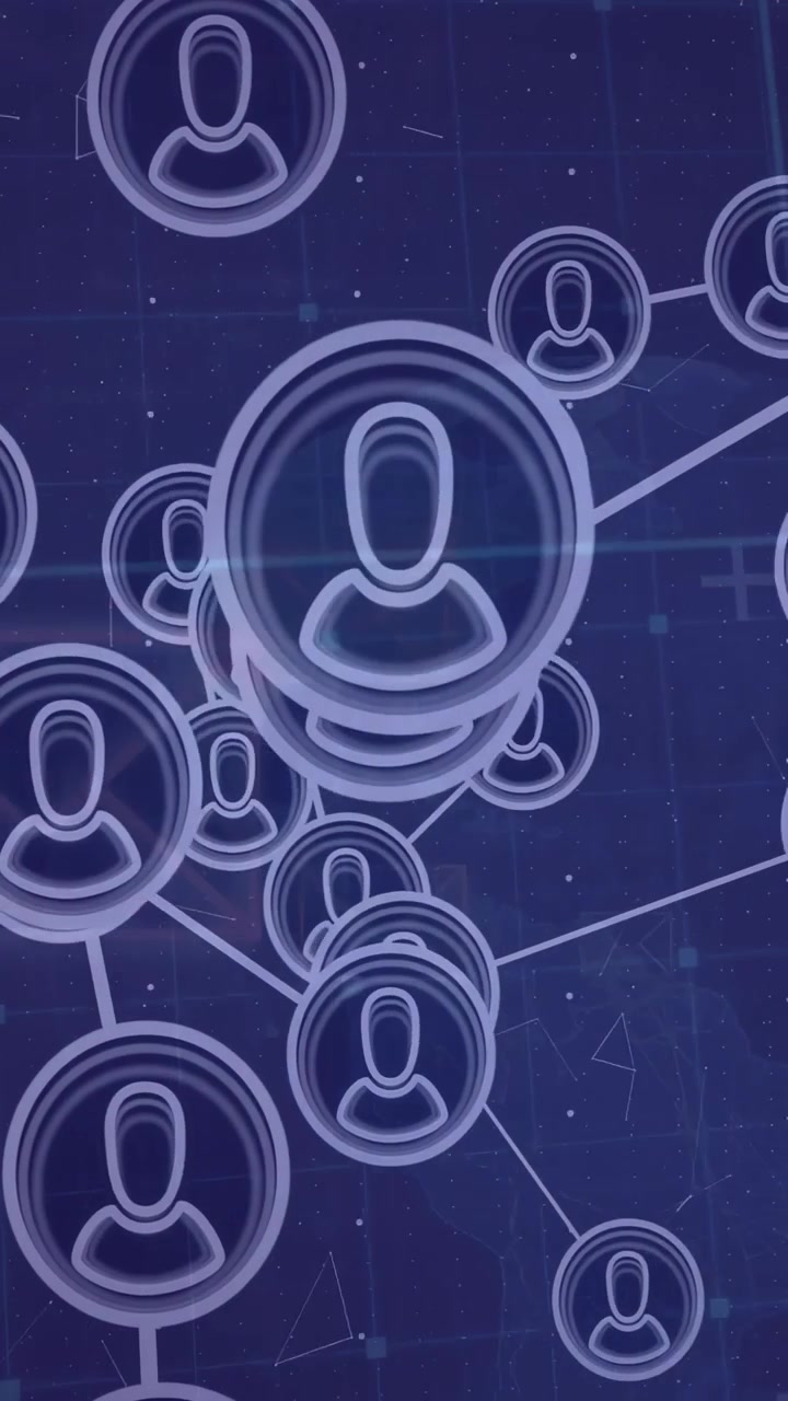 Vertical video: On ping ring nodes floating, linking, revealing avatars, zooming to show network