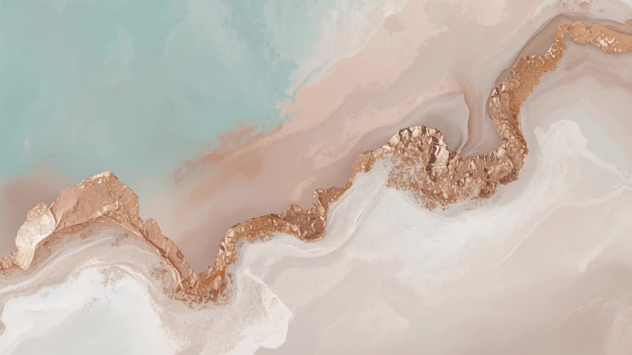 Cresta dorata lucente e sfumature di marmo che si estendono sui telai come arte digitale, mostrando dettagli raffinati.