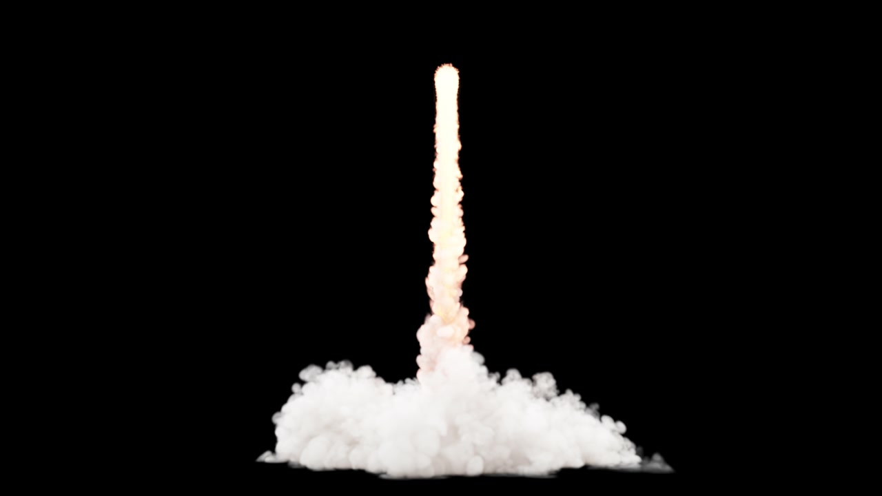 A thick white cloud of smoke bursts upward from a flat surface. It rapidly expands and forms a towering plume, dissipating as it ascends. This isolated element has a transparent background.
