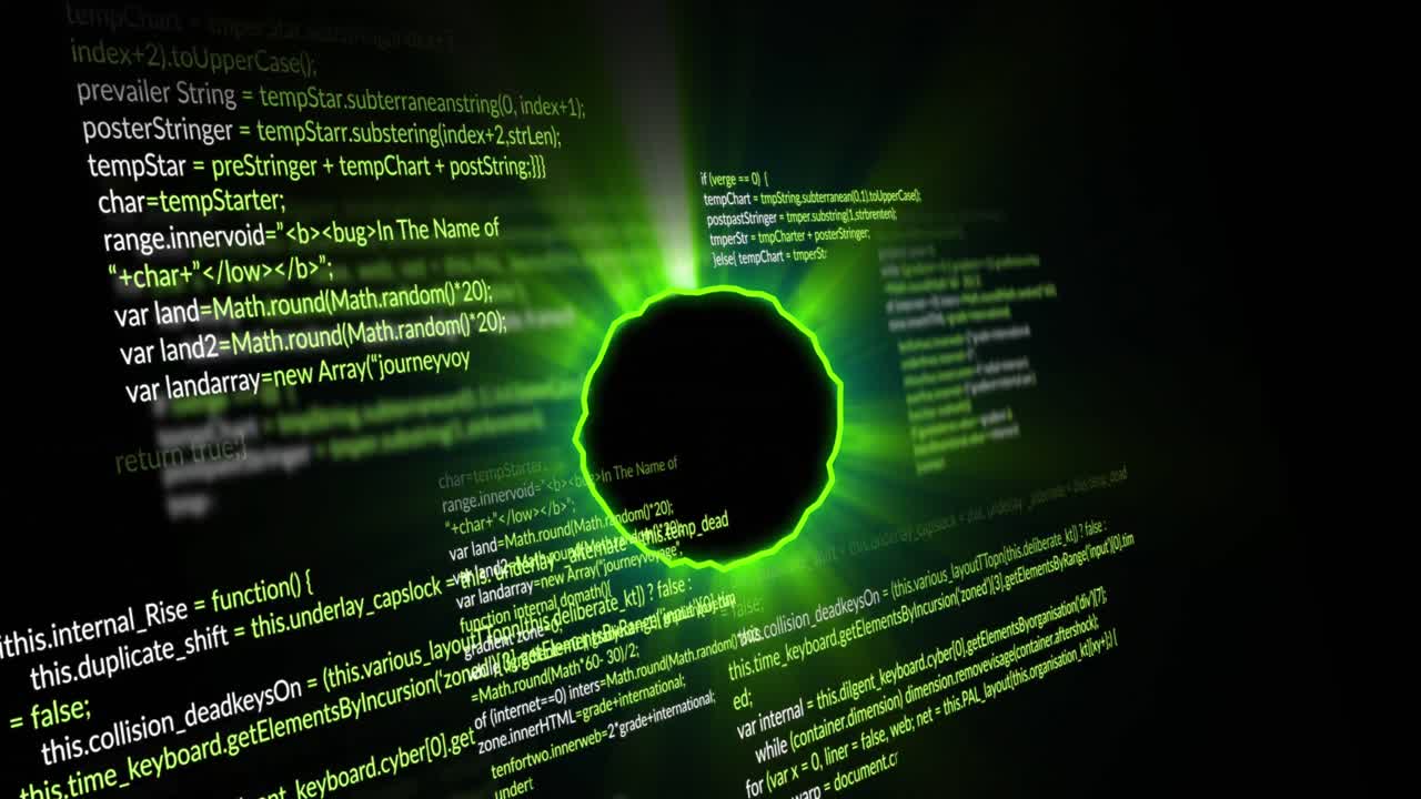 Animation of light trails over data processing on black background