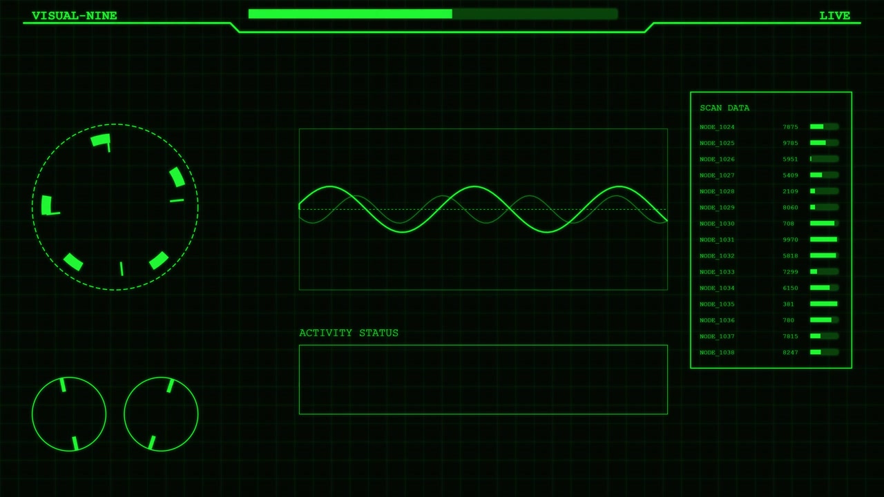 Futuristic Digital Interface Displaying Real-Time Data and Waveforms