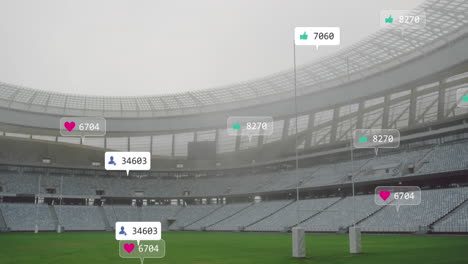 animación de números y iconos cambiantes en barras de notificación sobre un estadio vacío