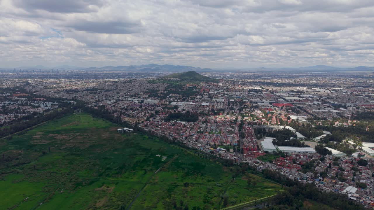 Aerial views of Xochimilco wetlands located in south of Mexico City's vast metropolitan area
