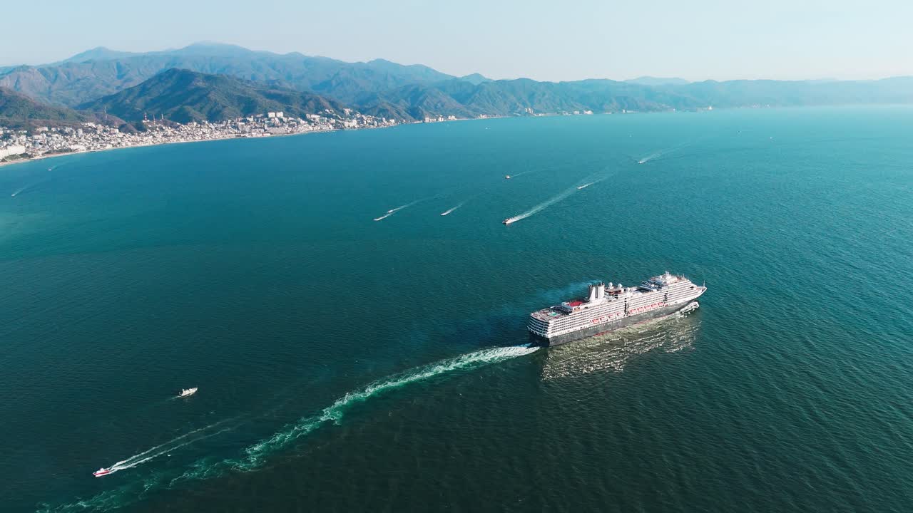 Breathtaking view of the Banderas Bay as cruise ship departs, puerto vallarta mexico