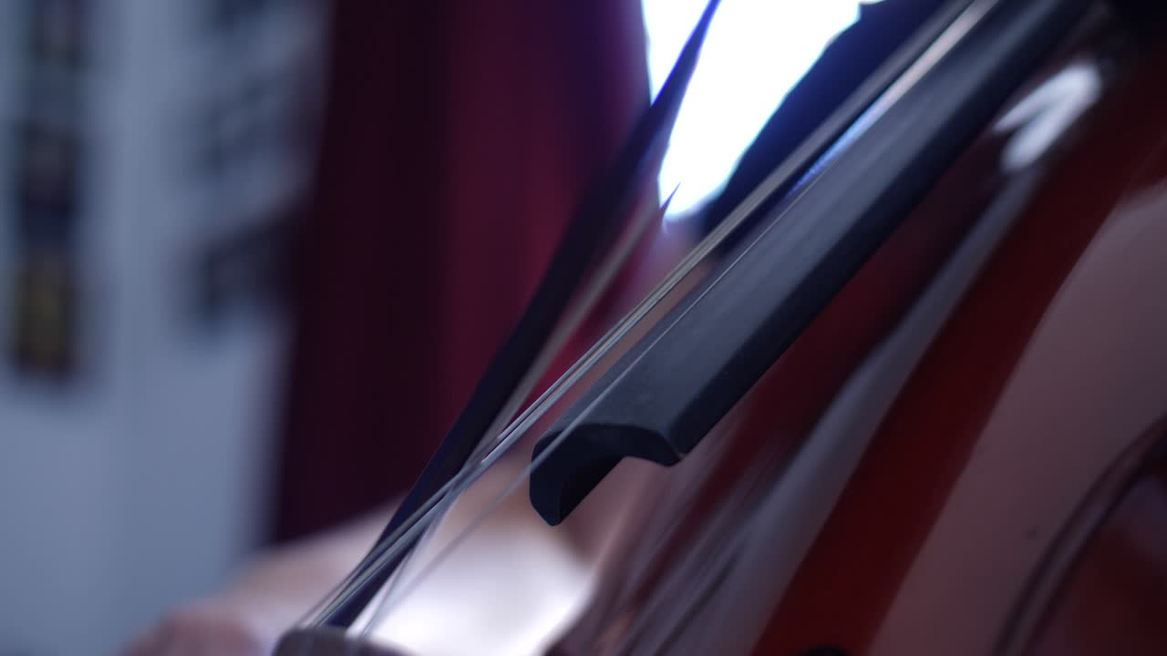 Close-up of a Musician's Hand Playing the Cello