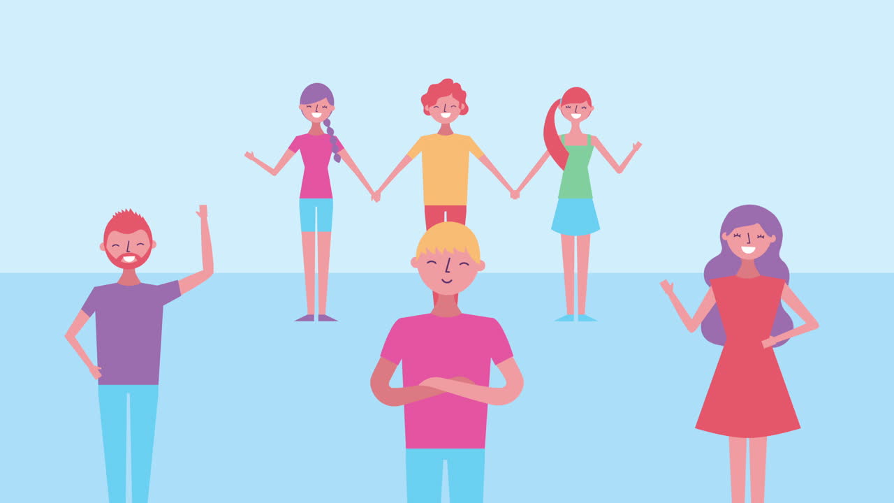 personajes de los avatares del grupo de amigos jóvenes