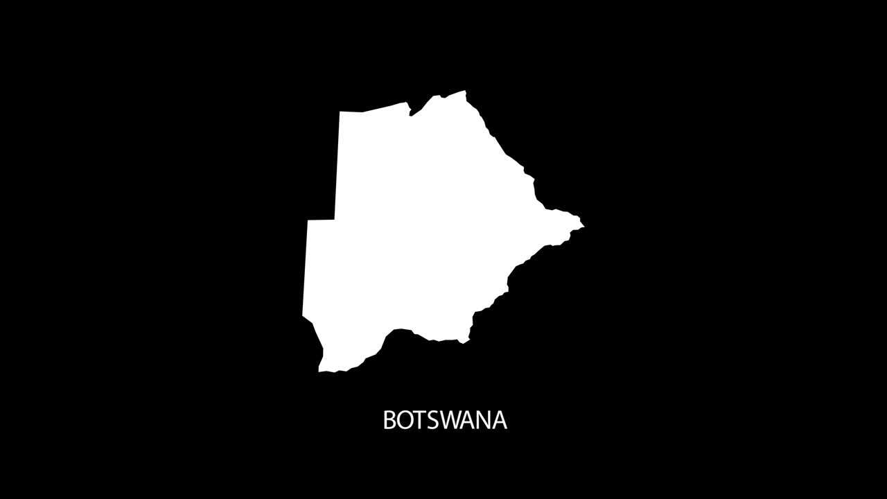 Digital revealing and zooming in on Botswana Country Map Alpha video with Country Name revealing background | Botswana country Map and title revealing alpha video for editing template conceptual