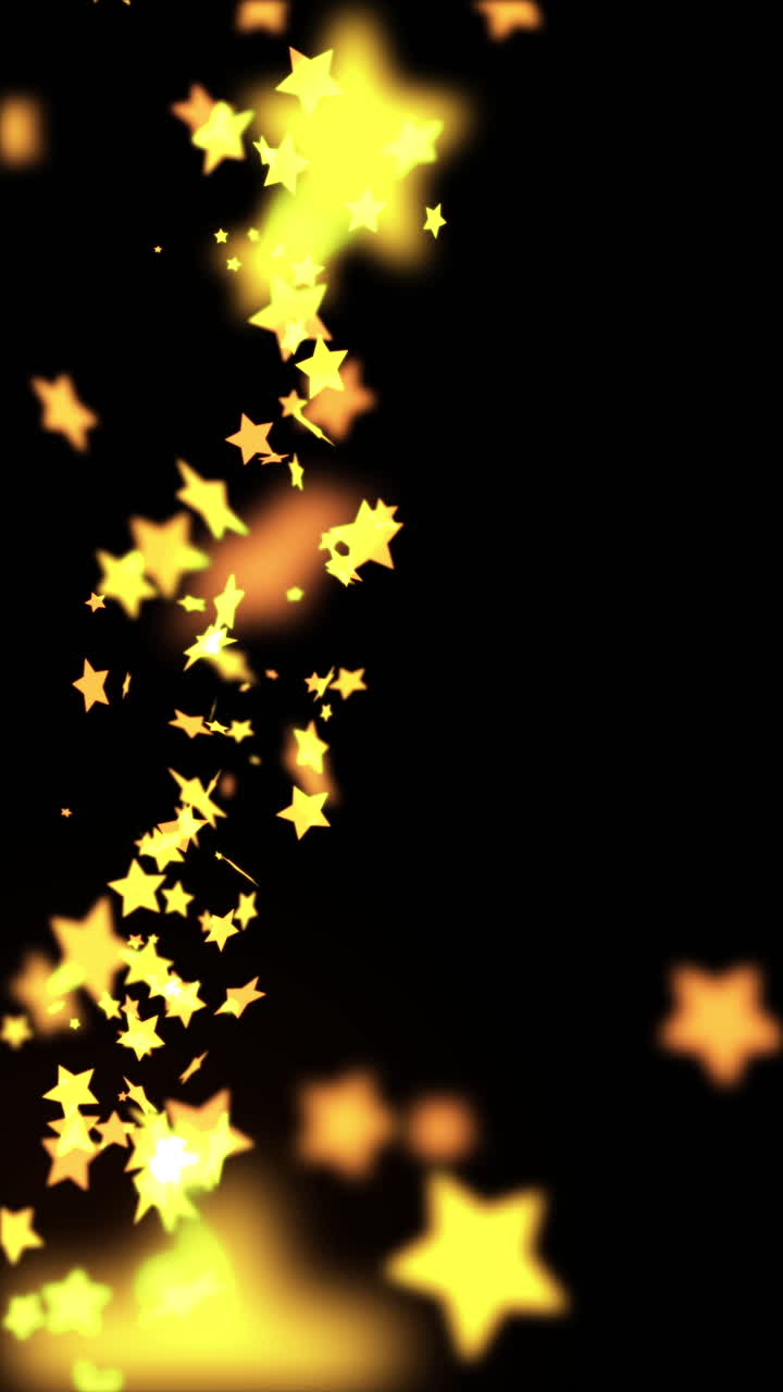 Black Background with flying golden sparkles stars. Awards background for decoration festive design. Loop animation. Vertical video.
