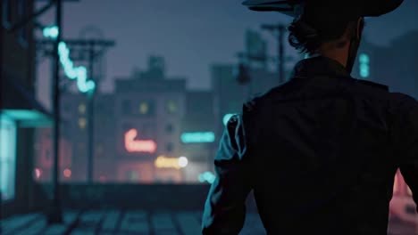 cowboy in a neon western town