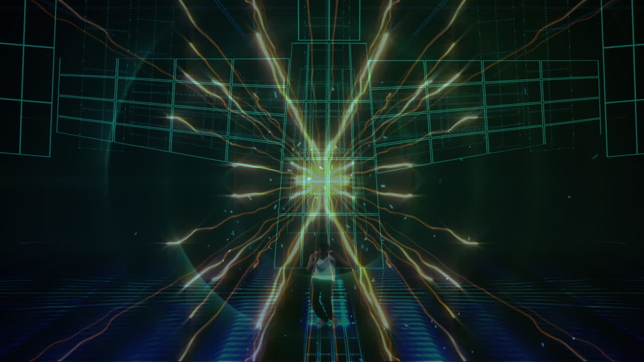 반 ⁇ 이는 반점과 빛의 흔적의 애니메이션과 사람 춤