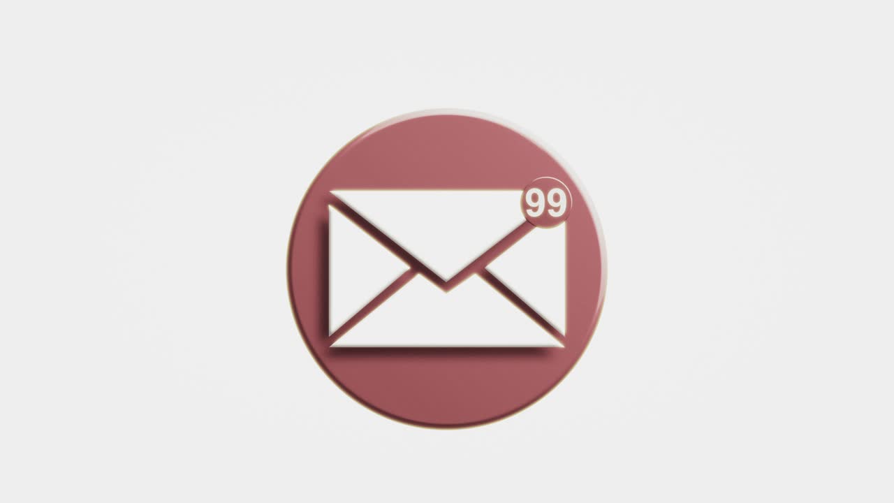 A looping 3D icon of a mail envelope with an animated red notification badge. This motion graphic represents incoming emails, alerts, and unread messages, including spam and junk mail