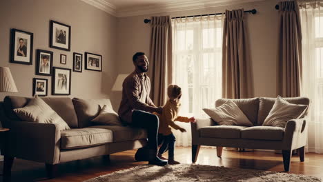 father and daughter playing at home
