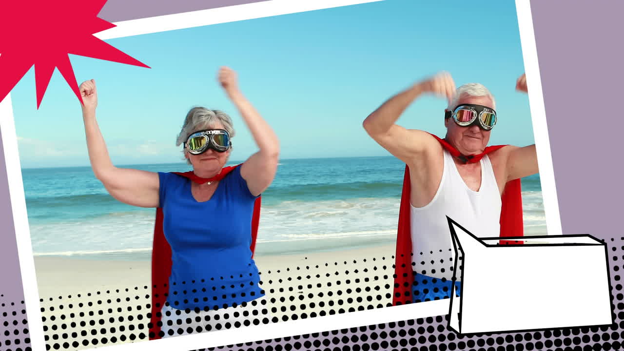 슈퍼히어로 의상을 입은 할아버지와 할머니