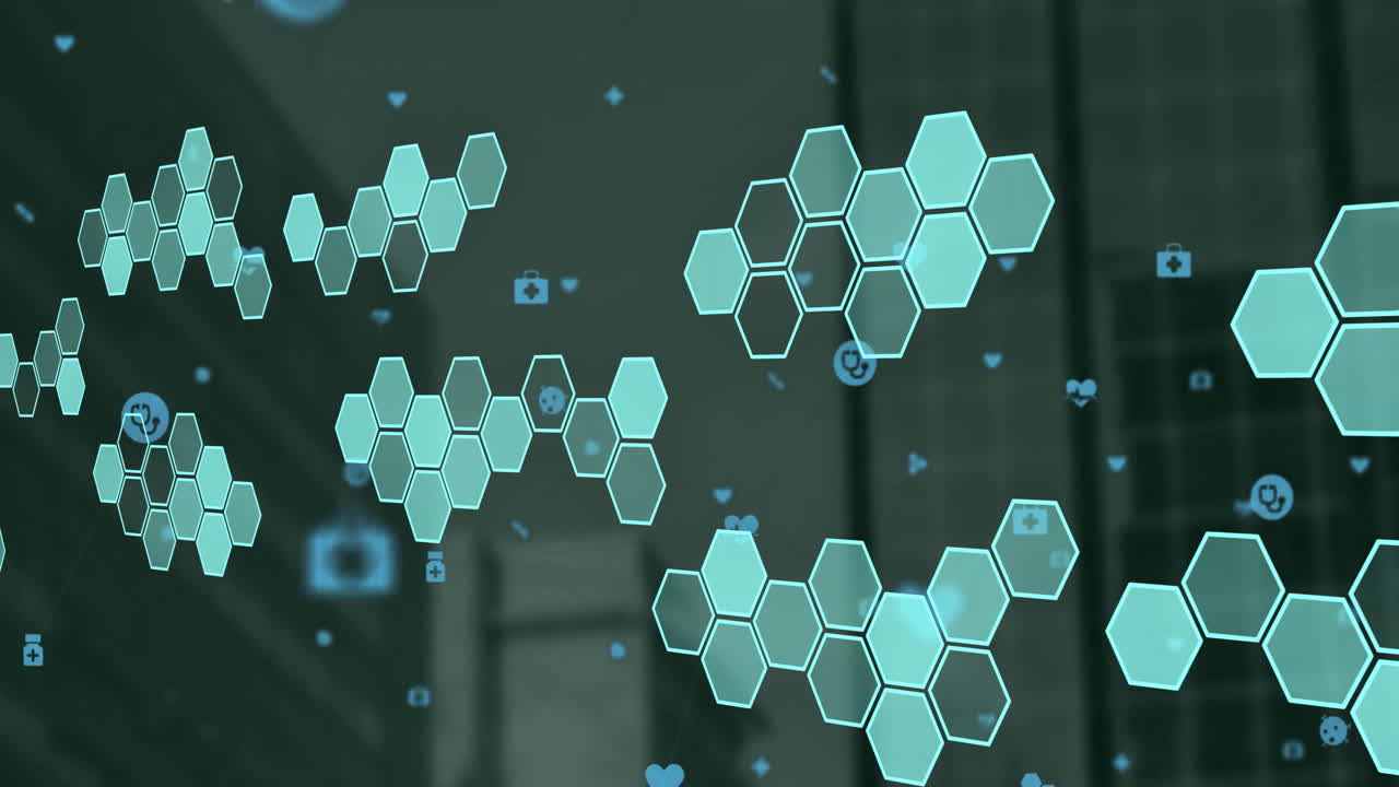 의료 아이콘과 네트워크를 통해 요소 다이어그램의 애니메이션