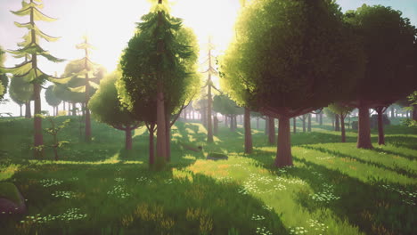paisaje de dibujos animados con colinas y bosques