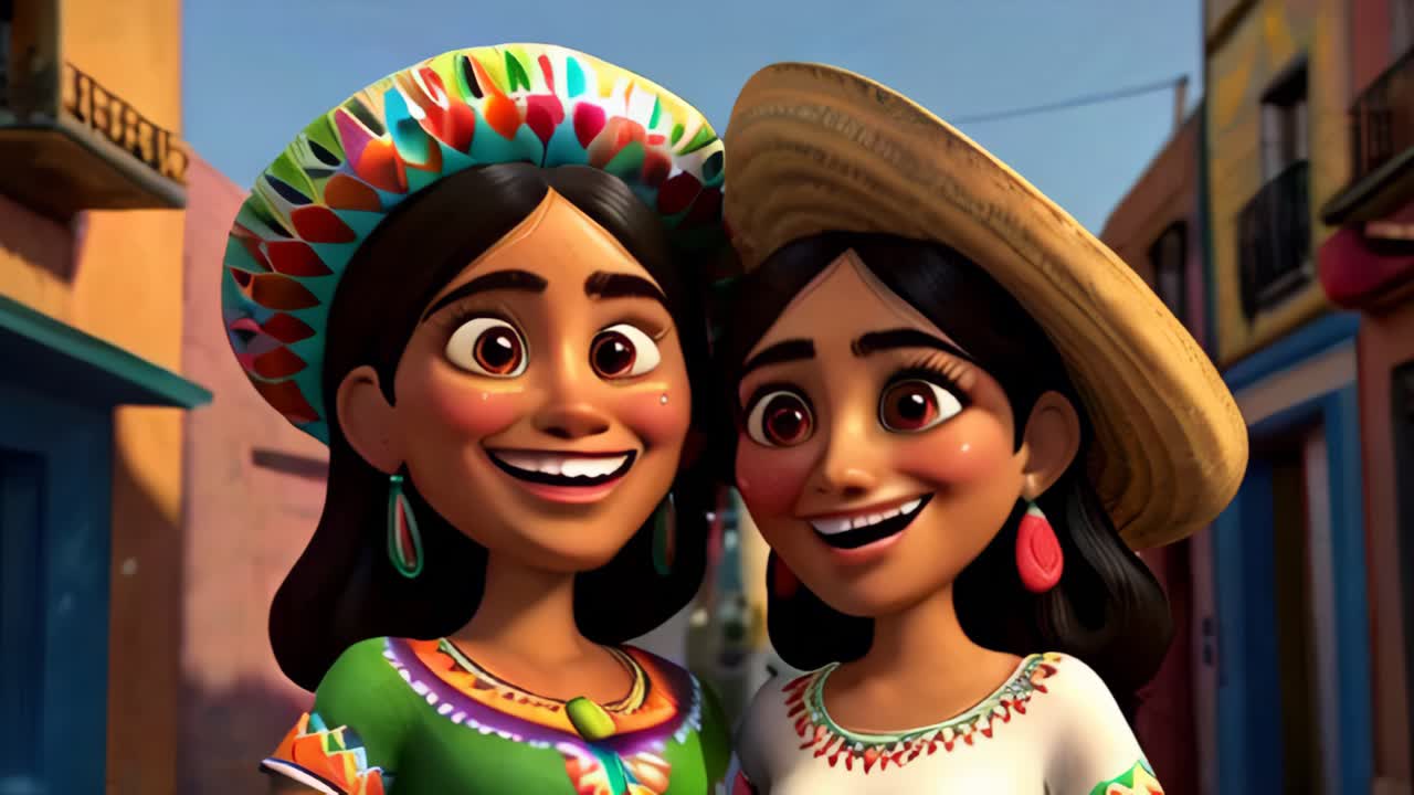 Two mexican woman wearing traditional hat