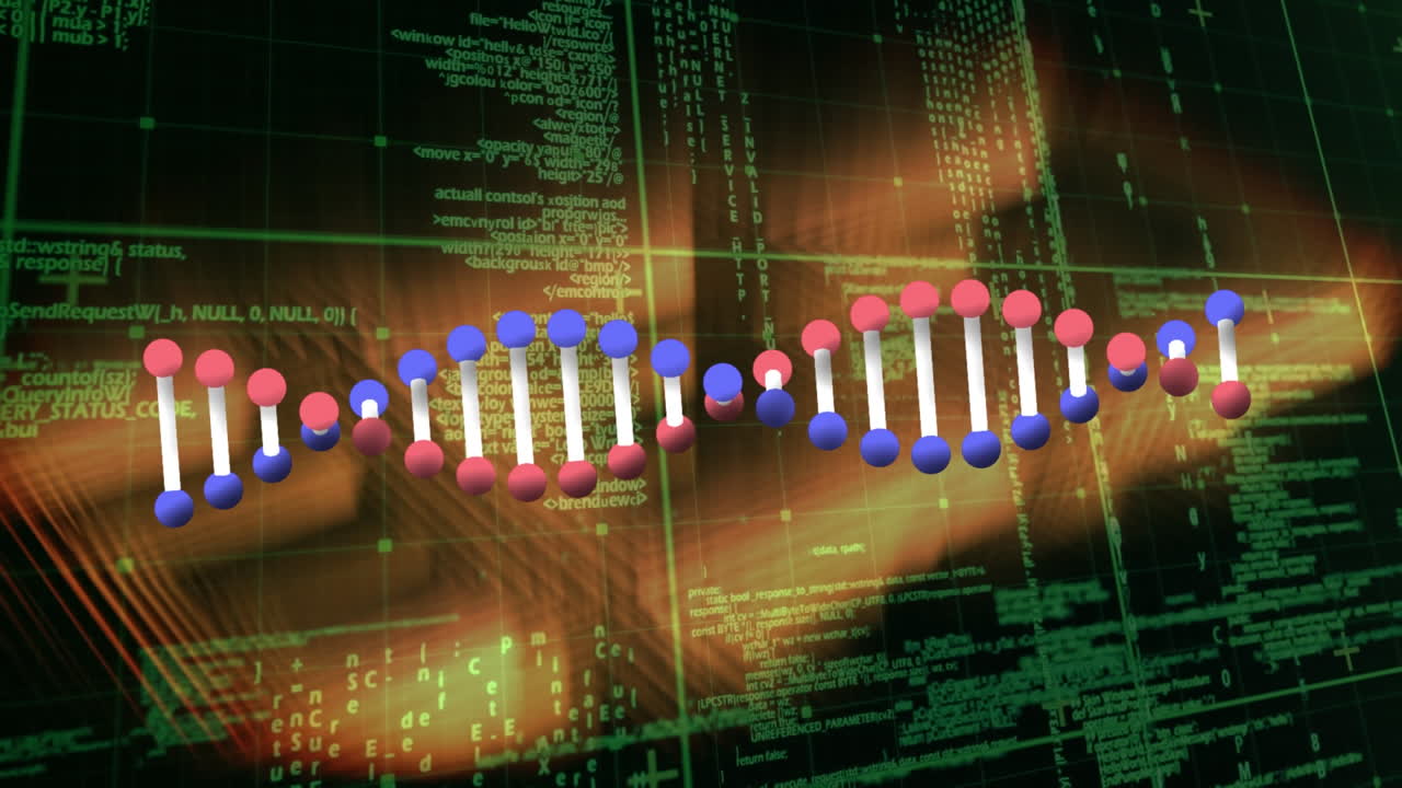 animación del procesamiento de datos sobre la cadena de adn