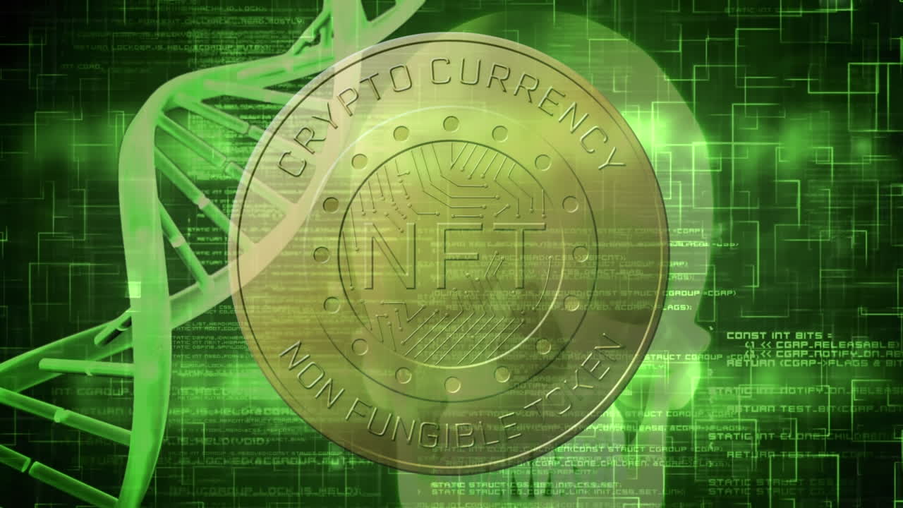 animación del cráneo sobre procesamiento de datos y cadena de adn en fondo negro