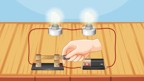 sequential demonstration of a basic electric circuit.