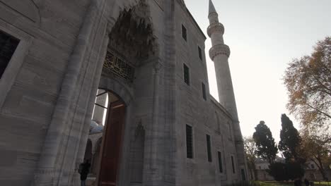 close up outside building of historic suleymaniye mosque in istanbul turkey on sunny day