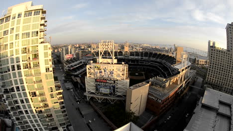 Panning-view-of-downtown-San-Diego-above-Petco-Stadium-in-San-Diego-California