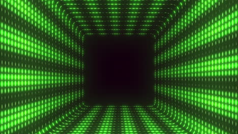 glowing green square grid tunnel futuristic digital art