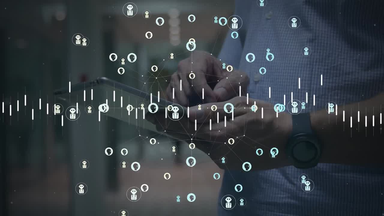 Animation of globe with connections and data processing over caucasian businessman using tablet