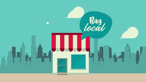 buy local business lettering in speech bubble with store building