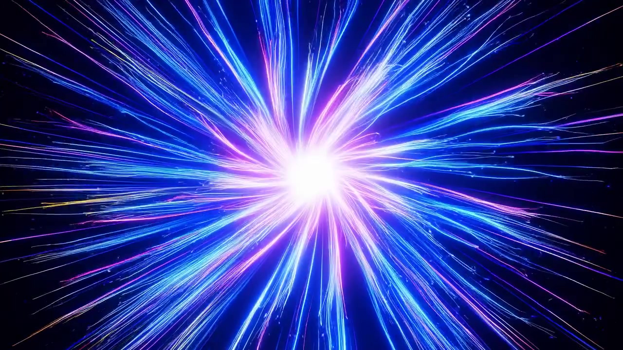 Vibrant Blue And Purple Energy Burst Radiating Neon Streaks And Sparks Against Black Space Background,