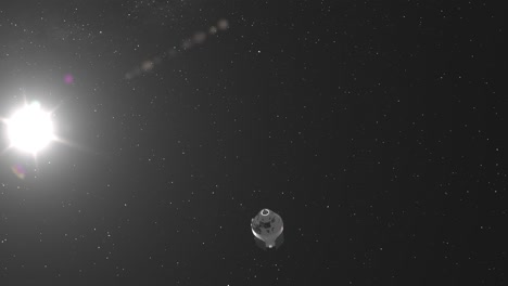 cápsula de artemisa de orión que se eleva más allá de la cámara con llamarada solar y fondo de galaxia de la vía láctea - animación 3d cgi 4k