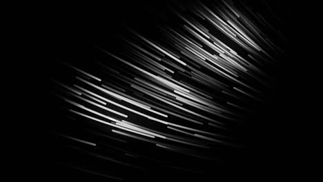 abstract bunch of optical fibres in dinamic flight on black background, seamless loop. animation. light reflected on the moving wires, monochrome